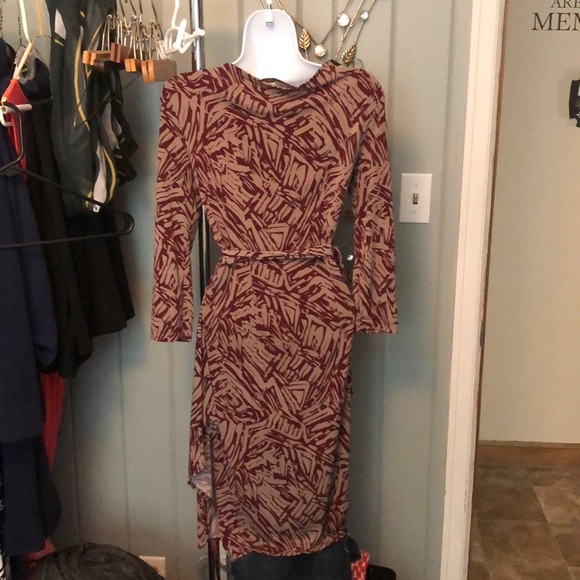 BCBGMAXAZRIA red and tan wrap dress - Picture 2 of 3